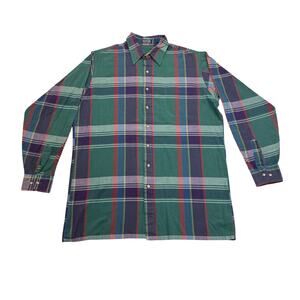 Vintage Plaid Shirt Mens XL Tall XLT Green Purple Nor Easter Button Up
